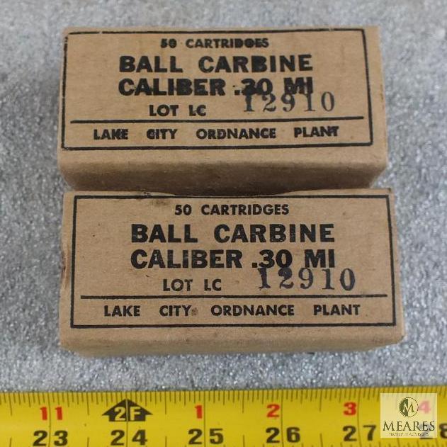 100 rounds- 30 carbine ammo- Lake city military M1. Hard to find ammo. Two 50 round boxes.