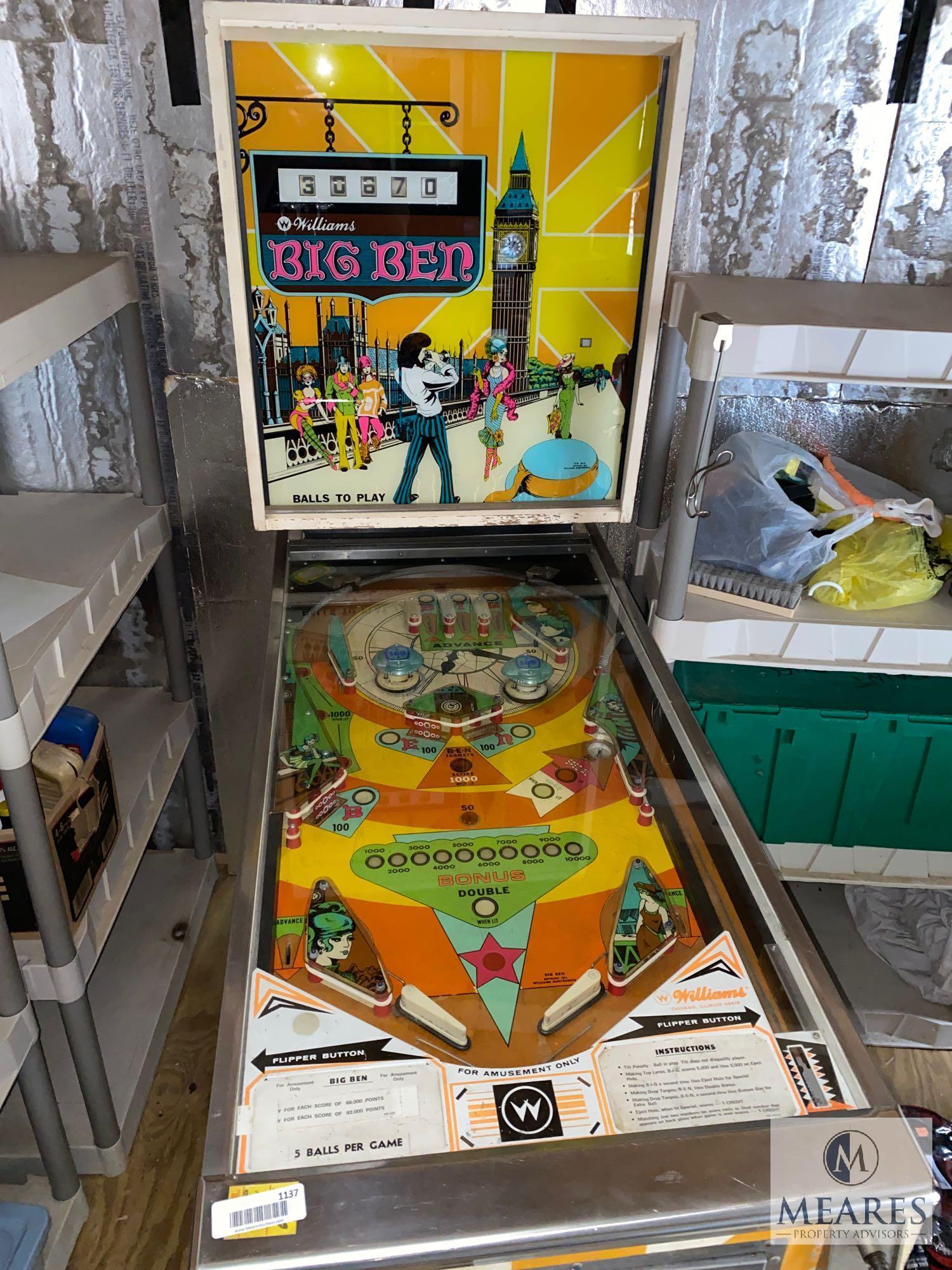 Williams 1977 Big Ben Pinball Machine (PICKUP ONLY)