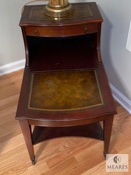 Set of Two Matching Mahogany Inlay End Tables on Wheels