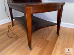 Set of Two Matching Mahogany Inlay End Tables on Wheels