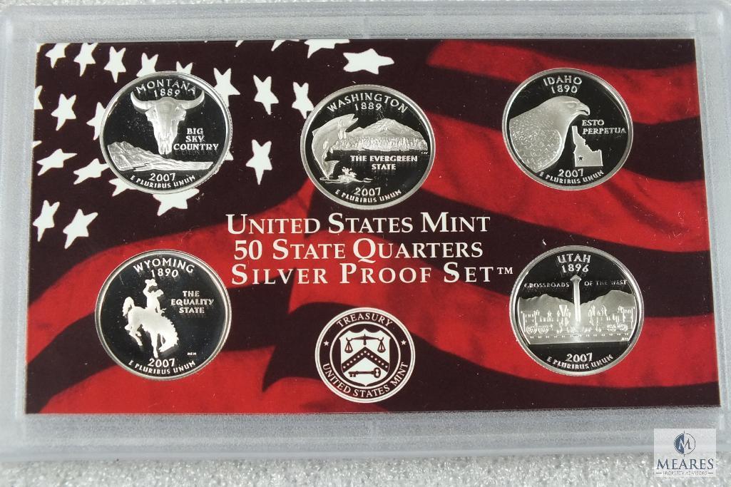 2007 US Mint 7 Silver Proof Coins 10 or 14 Proof Coins and Presidential $1 Coin Proof Set