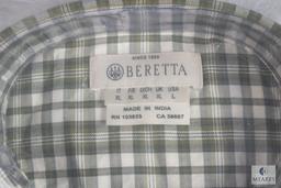New Beretta Green & Light Beige Plaid Button Up Dress Shirt Mens Sz Large