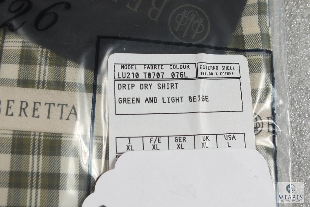 New Beretta Green & Light Beige Plaid Button Up Dress Shirt Mens Sz Large