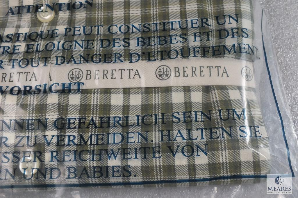 New Beretta Green & Light Beige Plaid Button Up Dress Shirt Mens Sz Large