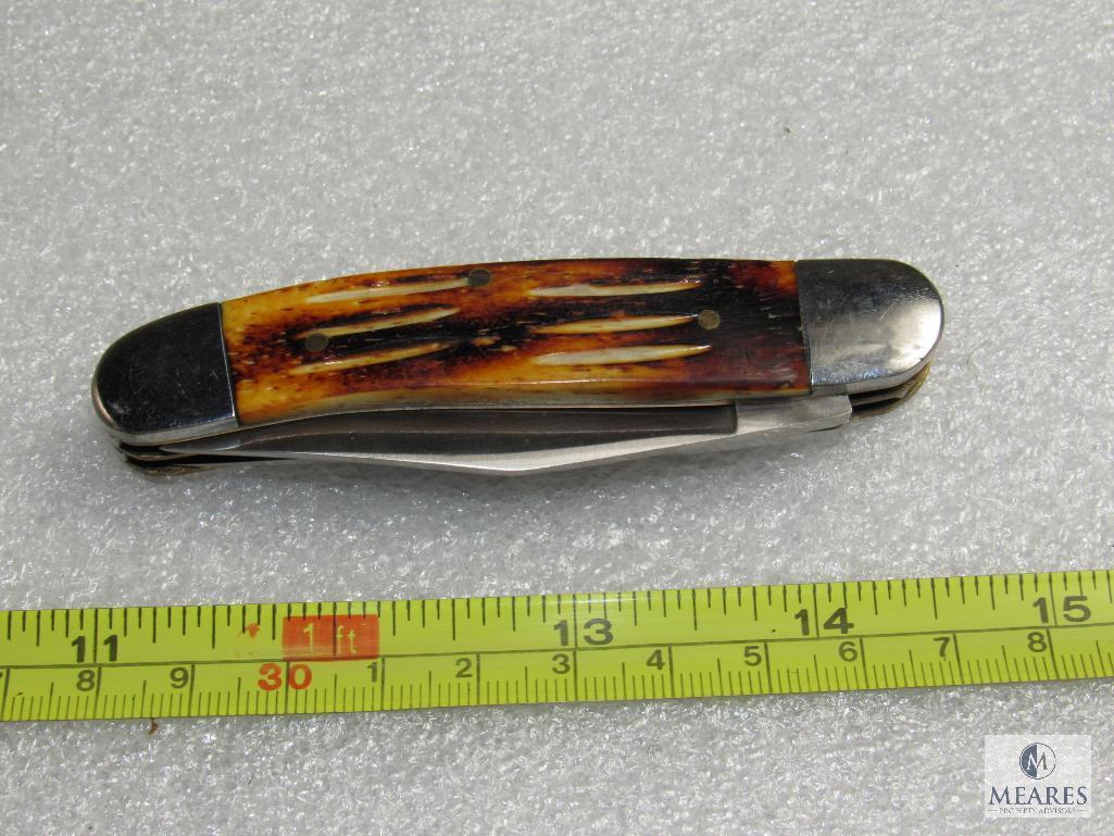 White Tail Cutlery Handmade 2 Blade Surgical Steel Folder Knife - possibly real bone