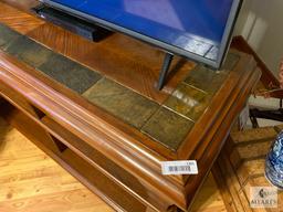 Wood with Tile Inlay Wall Table/Television Stand