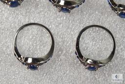 Lot of 8 Size 9 Costume Jewelry Rings silver tone with Blue & clear Rhinestones