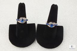 Lot of 2 Size 7.5 Costume Jewelry Rings silver tone with Blue & clear Rhinestones