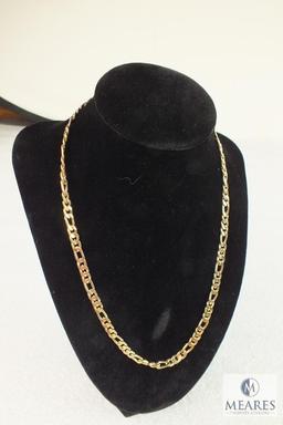 Set of Men's gold tone flat Cuban Necklace 18" & matching Bracelet 9" costume jewelry