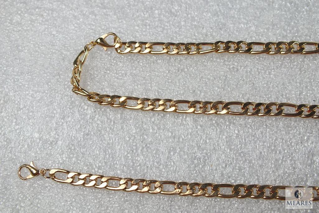 Set of Men's gold tone flat Cuban Necklace 18" & matching Bracelet 9" costume jewelry