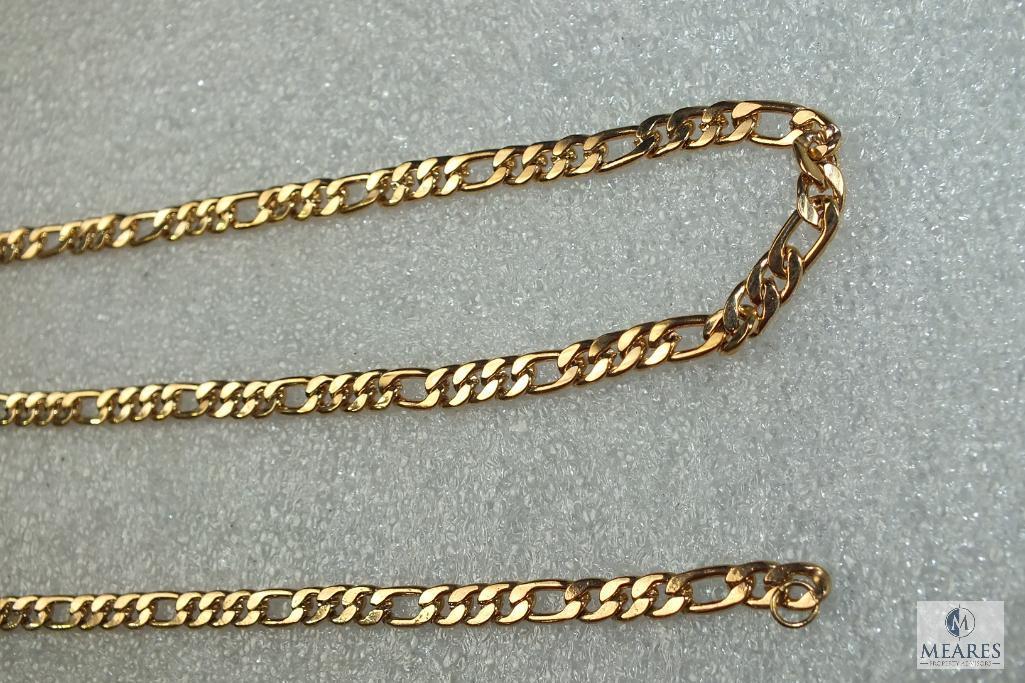 Set of Men's gold tone flat Cuban Necklace 18" & matching Bracelet 9" costume jewelry