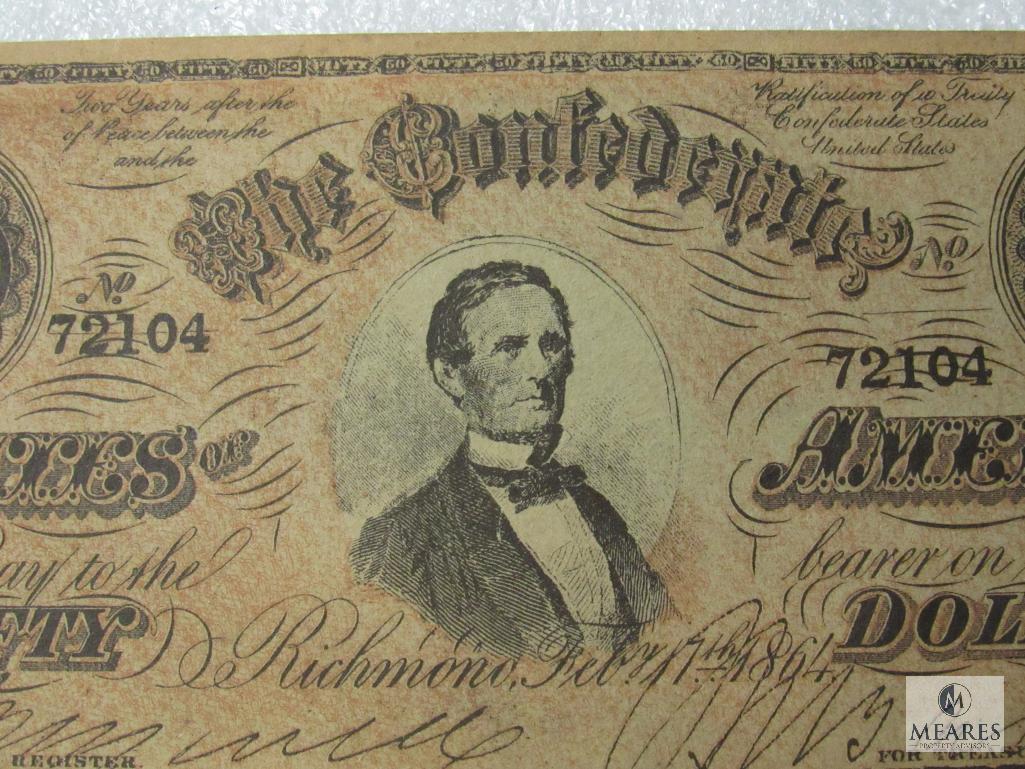 February 17, 1864 CSA Civil War $50 note