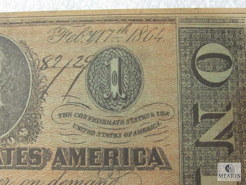 February 17, 1864 CSA Civil War $1 note