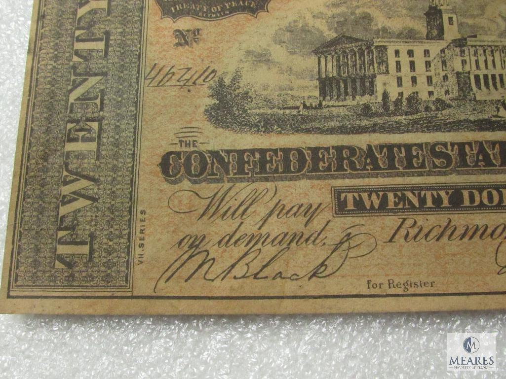 February 17, 1864 CSA Civil War $20 note