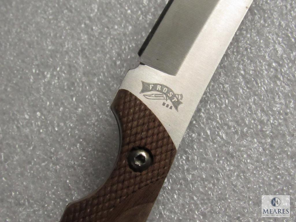 Frost Cutlery USA Fixed Blade Skinner Knife Walnut wood Handle & Nylon Sheath