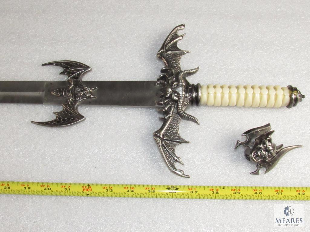 Medieval Fantasy Sword with Dragon or Bat Like Creature Accents