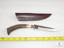 Fixed blade Skinner Knife with Stag Handle and Leather Sheath