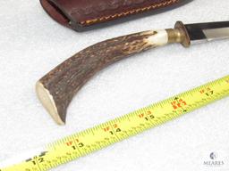 Fixed blade Skinner Knife with Stag Handle and Leather Sheath