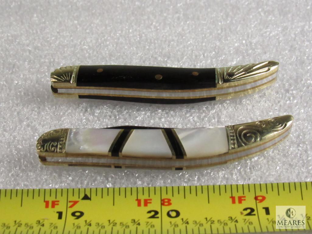 Lot of 2 Baby Toothpick Folder Knives (1) Steel Warrior and other with Mother of Pearl Handles