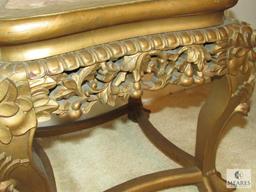 Carved Gold-colored gilt Side Table - Ball and Claw with Marble Inlay