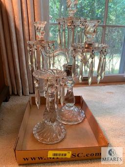 A lot of two candleholders - clear glass or crystal