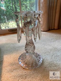 A lot of two candleholders - clear glass or crystal