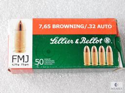 50 Rounds Sellier & Bellot 7.65 Browning / .32 Auto Ammo FMJ 73 Grain