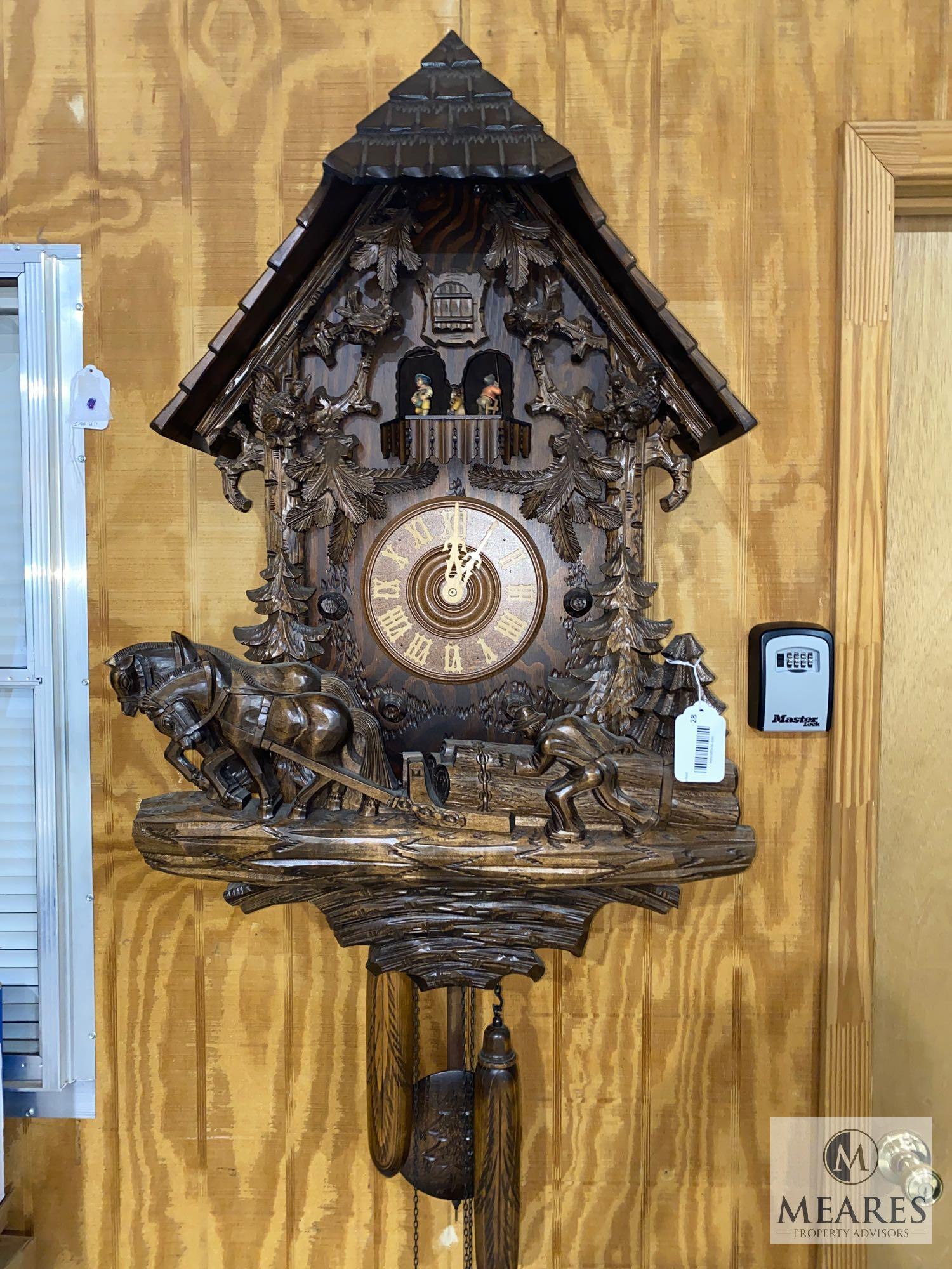 Large Carved Wooden German Cuckoo Clock