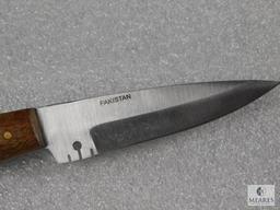 New burlwood handle fixed blade stainless skinner with leather sheath