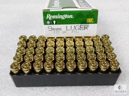 50 rounds Remington 9mm ammunition 115 grain FMJ