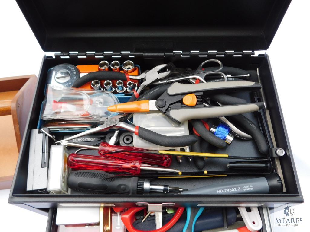 Small Tool Box with Assortment of Quality Tools and Wood Carry Tray