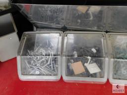 Lot of Assorted Fasteners and Storage Trays - Hooks, Screws, Anchors, and More