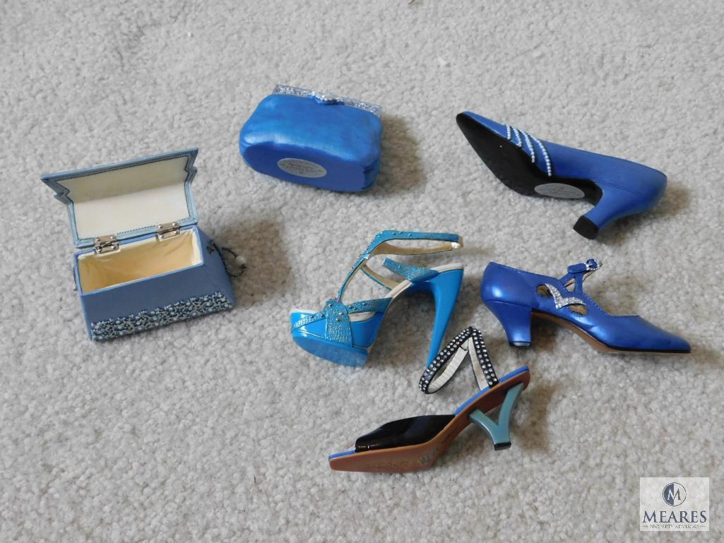 Large Lot of Decorative Ladies Shoes - Blue & White Tones