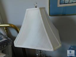 Cut Glass Table Lamp with White Square Shade