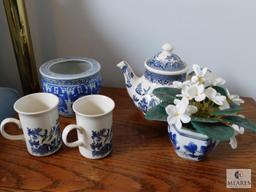 Lot of Blue and White Ceramic Dishes and Vases