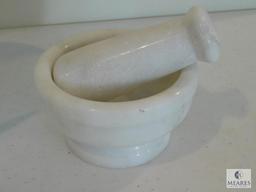 Lot of Three Mortar and Pestle Sets - White Stone, Ceramic and Porcelain