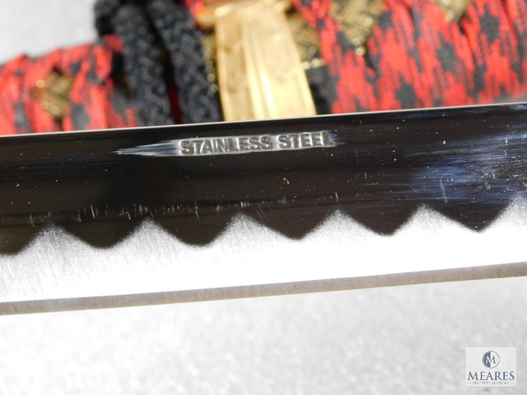 Katana Sword Stainless Steel 31" Blade with 10" Handle - 41" OAL Wood Decorative Sheath