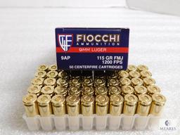 50 rounds Fiocchi 9mm ammunition, 115 grain FMJ 1200 FPS - Hard to Find!