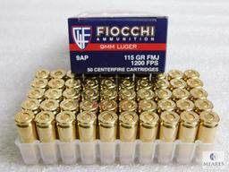 50 rounds Fiocchi 9mm ammunition, 115 grain FMJ 1200 FPS - Hard to Find!