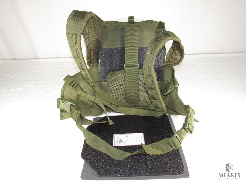 Tactical Scorpion Gear Level III Ballistic Body Armor Molle Green Vest & (2) Strike Faces 10" x 12"