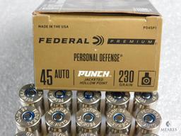 20 Rounds Federal Punch .45 ACP Ammo 230 Grain Jacketed hollow Great for Self Defense