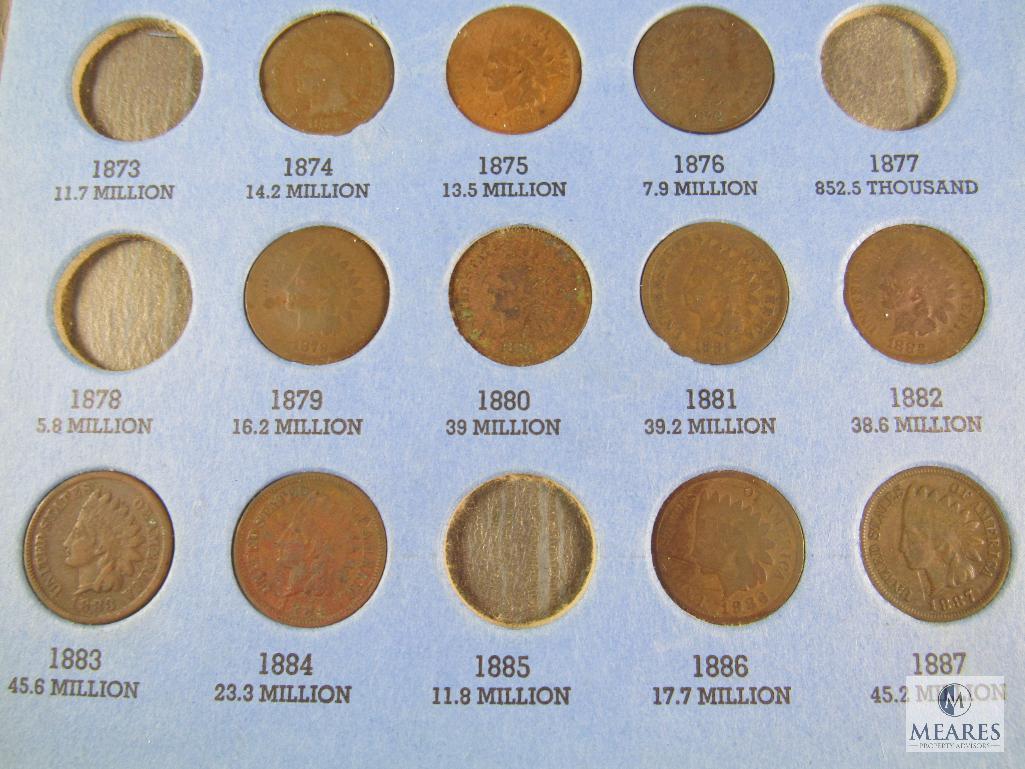 Incomplete Indian Head cent book - 41 coins including Flying Eagles