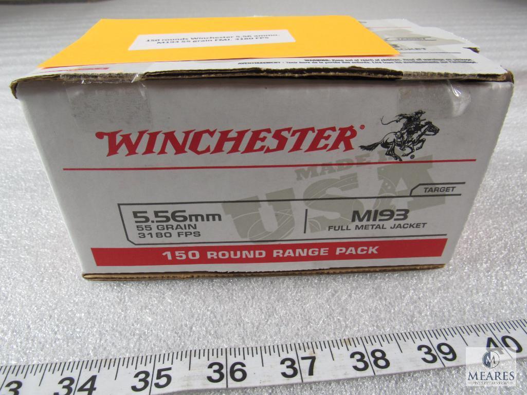 150 Rounds Winchester 5.56 Ammo M193 55 Grain FMJ. 3180 FPS