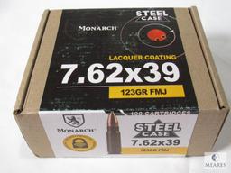 100 Rounds Monarch Steel Case 7.62x39 123 Grain FMJ Ammo Lacquer Coating