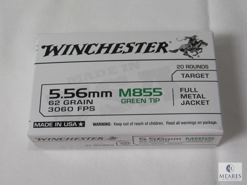 20 Rounds Winchester 5.56mm 62 Green M855 Green Tip FMJ Ammo