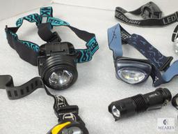 Lot of assorted Head Lamps adjustable Head Gear Flashlights