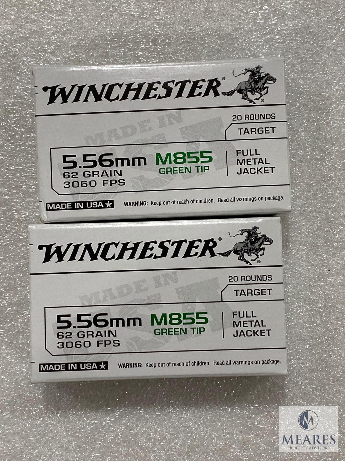 40 Rounds Winchester 5.56mm M855 Green Tip 62 Grain 3060 FPS FMJ