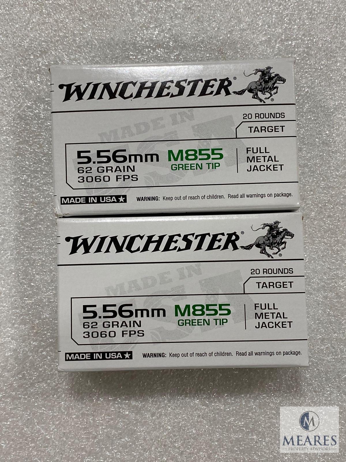40 Rounds Winchester 5.56mm M855 Green Tip 62 Grain 3060 FPS FMJ