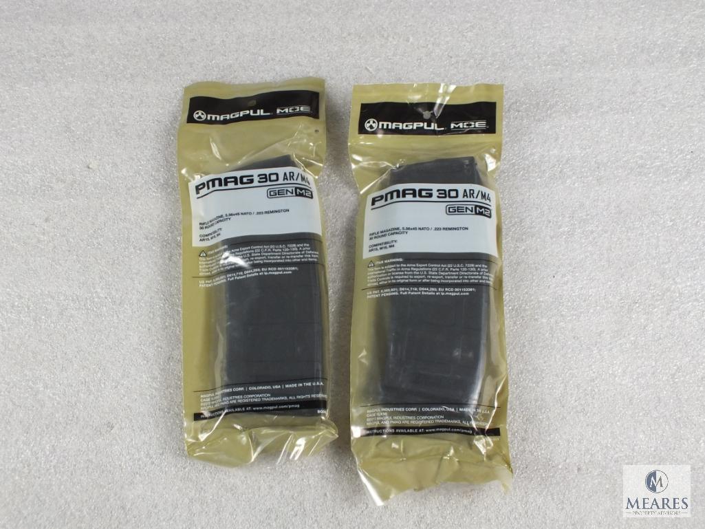 Two new 30 round Magpul Pmag AR 15 5.56, .223 rifle magazines.