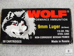 50 rounds Wolf 9mm ammo. 115 grain FMJ.